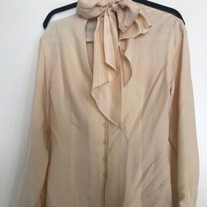 100% Silk Vintage Pussy Bow Blouse